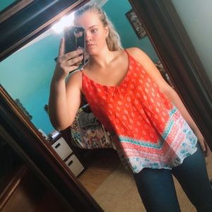 Orange and teal Bohemian style tank top blouse